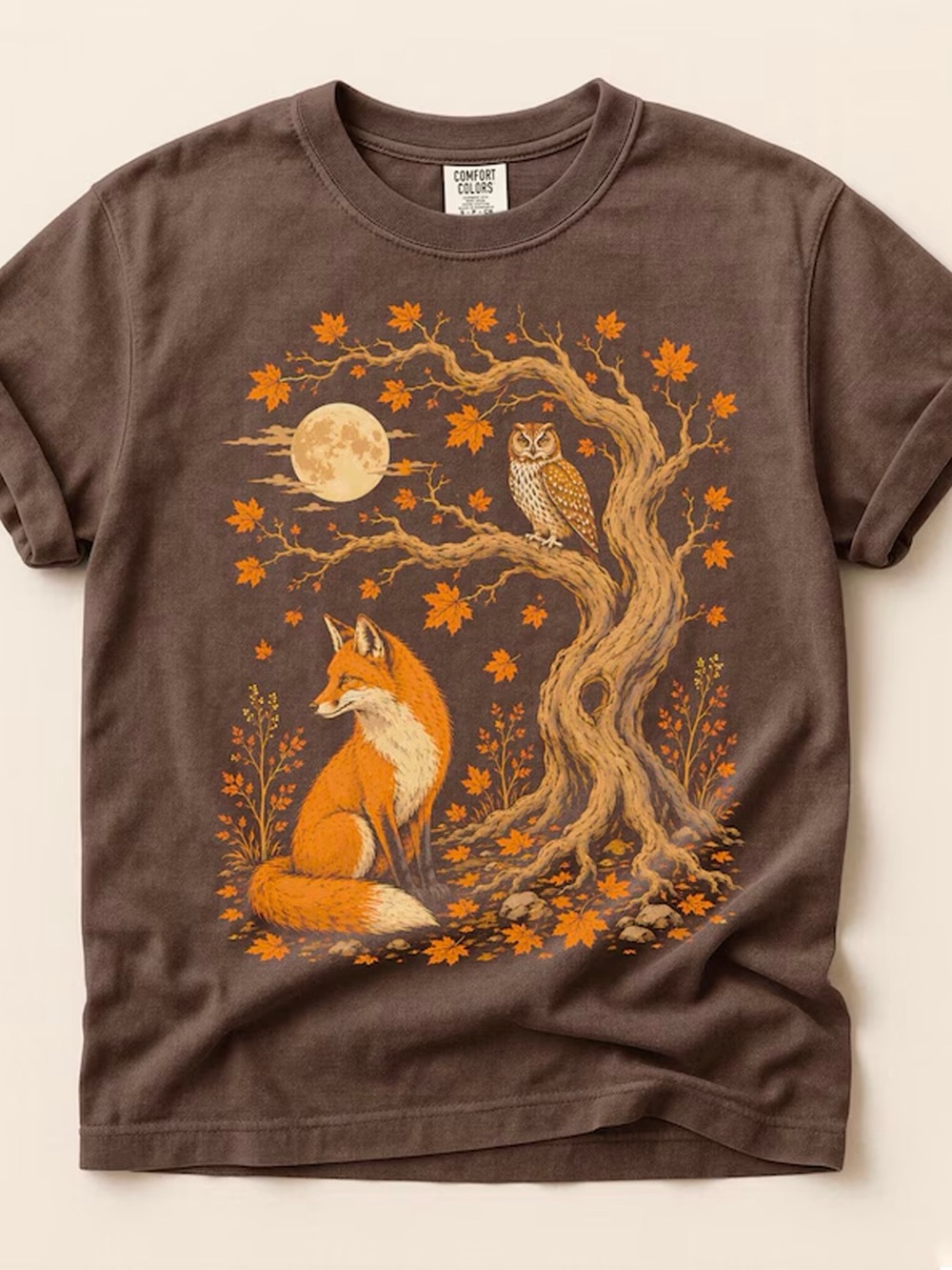Cozy Fall Fox Owl Woodland Nature Brown Comfort Colors T-Shirt